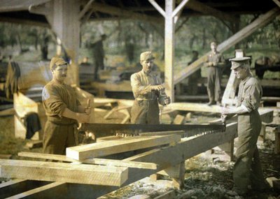 Soldats canadiens travaillant dans une scierie, Quesmy, Oise, France, 1917 - Fernand Cuville